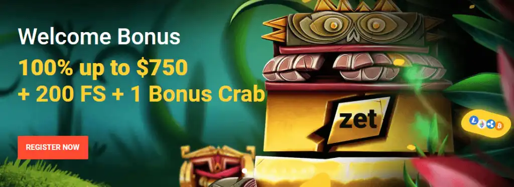 Zet Casino, welcome bonus, bonus crab